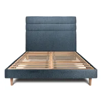 Cama 160x200 Cm Con Cabecero De Línea - Tejido Lienzo Mate