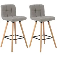 Juego De 2 Taburetes De Bar Con Reposapiés - Sillas De Bar De Diseño En Madera Maciza Y Lino - Gris Claro