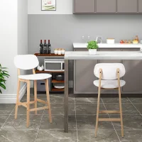 Juego De 2 Taburetes De Bar Con Madera Maciza + Piel Sintética 43 X 42 X 92 Cm Blanco,woltu