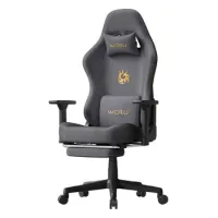 Silla Gaming, Silla De Oficina Ergonómica, Reposapiés Retráctil, Ante Sintético Transpirable, Gris.