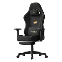 Silla Gaming, Silla De Oficina Ergonómica, Reposapiés Retráctil, Ante Sintético Transpirable, Color Negro.