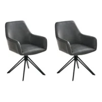 Conjunto De 2 Sillas De Comedor Giratorias Con Reposabrazos De Piel Sintética Negro Sancarc