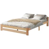 Cama De Madera - 140 X 200 Cm - Diseño Minimalista - Cabecero Y Somier De Láminas