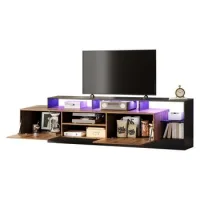 Mueble Tv Led 190cm - Espacio De Almacenaje Abierto Con Pantallas Led - Soporte 70 Pulgadas - Madera Original