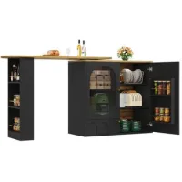 Mesa De Bar Giratoria De 360° - Extensible - Carrito De Almacenamiento - Cocina Y Comedor - Negro
