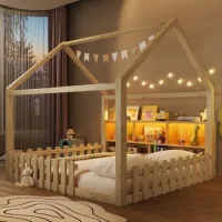 Cama Cabina 140x190 Cm Con Compartimentos Abiertos Y Leds - Pino + Mdf + Contrachapado - Natural (colchón No Incluido)