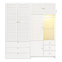 Armario/conjunto Vestidor Con Cesto De Ropa E Iluminación Led,180x50x200cm,blanco