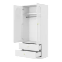 Armario De Puertas Batientes,90x50x200cm,2 Cajones,2 Puertas Vidriadas,1 Barra De Colgar