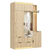 Armario Y Conjunto De Recibidor Con Led,135x47x200cm,2 Barras De Colgar,5 Cajones,madera