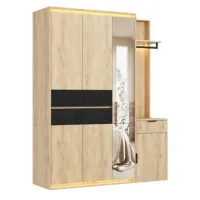 Armario/conjunto Vestidor Con 3 Led Y Espejo,155x47x200cm,3 Barras De Colgar,5 Cajones,madera