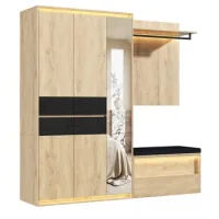 Armario/conjunto Vestidor Con 3 Led Y Espejo,200x47x200cm,3 Barras De Colgar,4 Cajones,madera