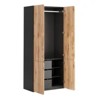 Armario De Puertas Batientes,90x50x200cm,1 Barra De Colgar,3 Cajones Y 4 Puertas,madera