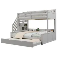 Litera 90x200 Cm/140x200 Cm Con Cama Nido,puerto Usb Y Almacenamiento Integrado,gris