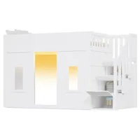 Cama Alta 90x200 Con Escalera De Almacenamiento Y Ventana,led,blanco