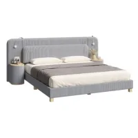 Cama 180 X 200 Cm,terciopelo Acanalado,con Lámpara De Noche Y Mesita De Noche,gris