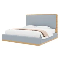 Cama Plataforma Acolchada 180x200,gris/madera Natural