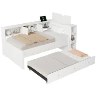 Cama Nido De Madera 90 X 200 Cm Con Puerto De Carga Usb,3 Cajones,blanco