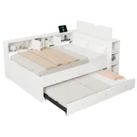Cama Nido De Madera 140 X 200 Cm Con Puerto De Carga Usb,3 Cajones,blanco