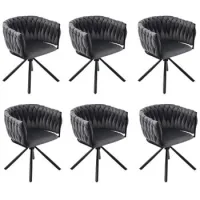 Juego De 6 Sillas Giratorias De Terciopelo Con Reposabrazos - Patas De Metal - Gris