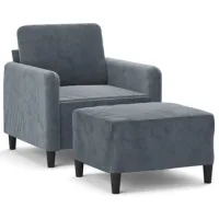 Sillón De Salón | Silla | Sillón Con Taburete Terciopelo Gris Oscuro 60 Cm