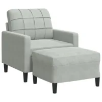 Sillón De Salón | Silla | Sillón Con Taburete Terciopelo Gris Claro 60 Cm