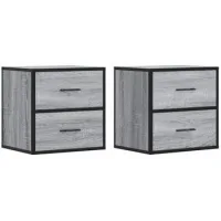 Mesitas De Noche | Mesilla De Noche De Pared 2 Unidades Gris Sonoma 40x31x39,5 Cm