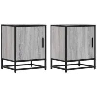 Pack 2 Uds Mesitas Noche | Mesilla De Noche Madera Ingeniería Gris Sonoma 40x31x50 Cm