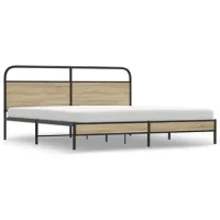 Cama Matrimonial | Cama Para Adultos | Estructura De Cama Sin Colchón Metal Roble Ahumado 183x213 Cm