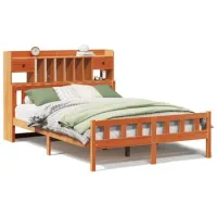 Cama Matrimonial | Cama Para Adultos | Cama Con Estantería Sin Colchón Madera Maciza Marrón 160x200 Cm