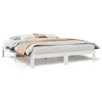Cama Matrimonial | Cama Para Adultos | Cama Sin Colchón Madera Maciza De Pino Blanca 180x200 Cm