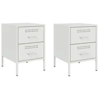 Pack 2 Uds Mesitas De Noche | Mesilla De Noche Acero Blanco 36x39x50,5 Cm