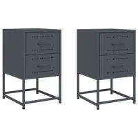Pack 2 Uds Mesitas De Noche | Mesilla De Noche Acero Gris Antracita 36x39x60,5 Cm