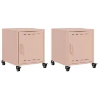 Pack 2 Uds Mesitas De Noche | Mesilla De Noche Acero Rosa 36x39x43,5 Cm