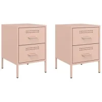 Pack 2 Uds Mesitas De Noche | Mesilla De Noche Acero Rosa 36x39x50,5 Cm