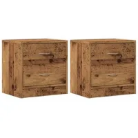 Pack 2 Uds Mesitas De Noche | Mesilla De Noche Madera Ingeniería Envejecida 40x30x40 Cm