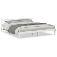 Cama De Matrimonio | Cama De Adulto | Cama Extralarga Sin Colchón Madera Maciza Pino Blanca 200x210cm