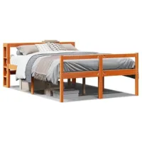 Cama De Matrimonio | Cama De Adulto | Estructura Cama Con Cabecero Madera Pino Marrón Cera 120x190 Cm
