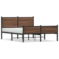 Cama De Matrimonio | Cama De Adulto | Estructura De Cama Sin Colchón Metal Marrón Roble 150x200 Cm