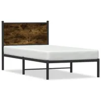 Cama Individual | Cama De Adulto | Estructura De Cama Sin Colchón Metal Roble Ahumado 90x190 Cm