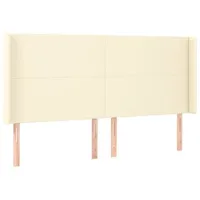 Cabecero，panel De Cabecero Con Orejas Cuero Sintético Crema 183x16x118/128 Cm