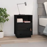 Mesita De Noche - Mueble Para Dormitorio - Madera Maciza De Pino - Negro (40x34x55cm)