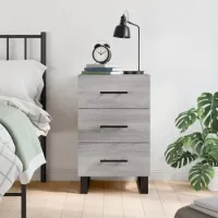 Mesita De Noche - Mueble De Dormitorio - Madera De Ingeniería Y Hierro - Gris Sonoma (40x40x66cm)