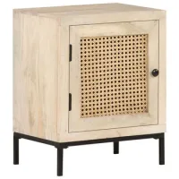 Mesita De Noche - Mueble Para Dormitorio - Madera De Mango Y Caña - Natural (40x30x50cm)