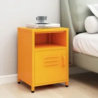 Mesita De Noche - Mueble Para Dormitorio - Acero - Amarillo Mostaza (35x35x51cm)