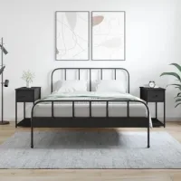 Mesitas De Noche - Mueble Para Dormitorio - Madera De Ingeniería Y Hierro - Negro (30x60x60cm)