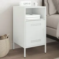 Mesita De Noche - Mueble Para Dormitorio - Acero Laminado En Frío - Blanco (36x39x68cm)