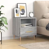 Mesita De Noche - Mueble Para Dormitorio - Madera Contrachapada Y Hierro - Gris Sonoma (40x35x47.5cm)