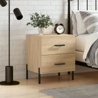 Mesita De Noche - Dormitorio - Madera Contrachapada Y Hierro - Roble Sonoma (40x35x47.5cm)
