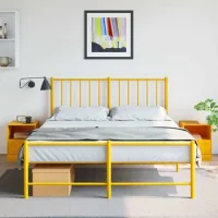 Set De 2 Mesitas De Noche - Mueble De Dormitorio - Acero - Amarillo Mostaza (34.5x39x44cm)