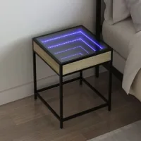 Mesita De Noche - Dormitorio - Madera De Ingeniería Y Acero - Roble Sonoma (40x40x51cm)